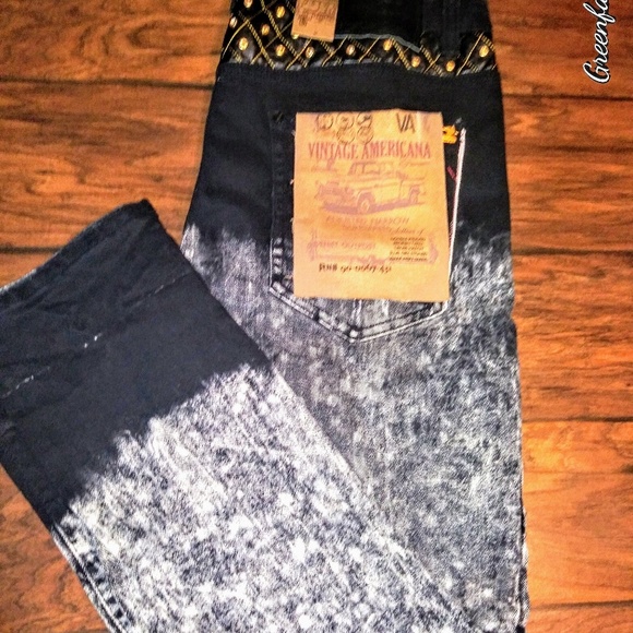 NWT Men Designer Rhinestone & Leather Skinny Jeans - Picture 3 of 8